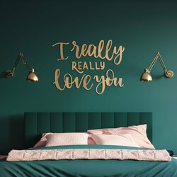 Wooden Sticker - Quote on the Wall - I Really Love You | Gold Craft Oak
