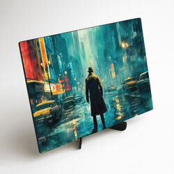 Moderný mestský obraz na dreve - Nočný detektív