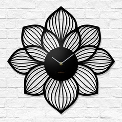 Tablou floral cu ceas - Petale | Negru