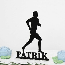 Drevený zápich na tortu s menom - Bežec muž | Čierna