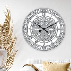 Vintage Wooden Wall Clock - Majestique | Silver