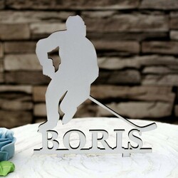 Drevený zápich na tortu s menom - Hokejista | Biela