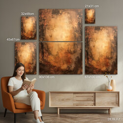 Zlatý abstraktný obraz na dreve - Oxidus