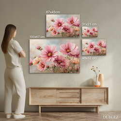 Tablou din lemn pentru living - Flori roz de mari dimensiuni