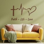 Autocolant creștin din lemn - Faith, Life, Love