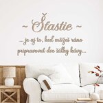 Citát z dreva na stenu - Šťastie, láska a káva 