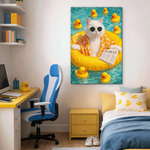 Tablou pop art pe lemn - Motan pe saltea gonflabilă