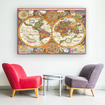 Tablou din lemn - Harta lumii, design istoric