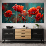 Three-piece wooden painting - Poppies