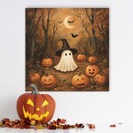 Tablou de Halloween din lemn - Fantomă și dovlecei