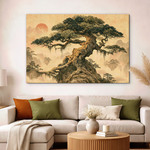  Tablou Japandi pe lemn - Bonsai pe stâncă