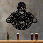 Decorațiune din lemn - Craniu pe motocicletă