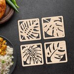 Dřevěné tácky pod hrnky - Set 4 ks monstera